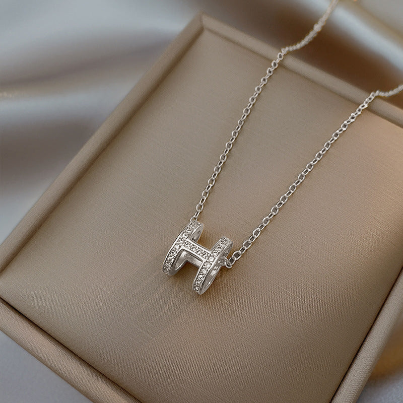 Full diamond zircon letter H necklace