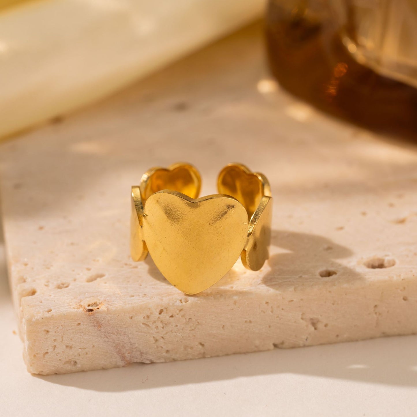 18K Gold Titanium Steel Heart Ring