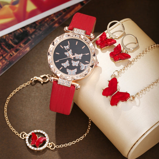 Watch Red Butterfly Jewelry Set