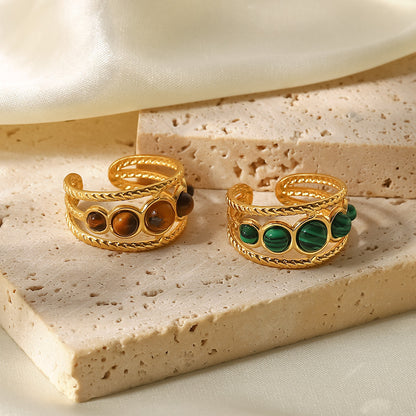 Green Malachite/Tiger Eye Hollow Open Ring