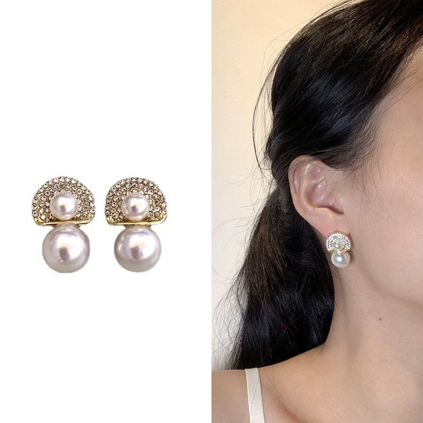 Fan-shaped design full drill stud earrings