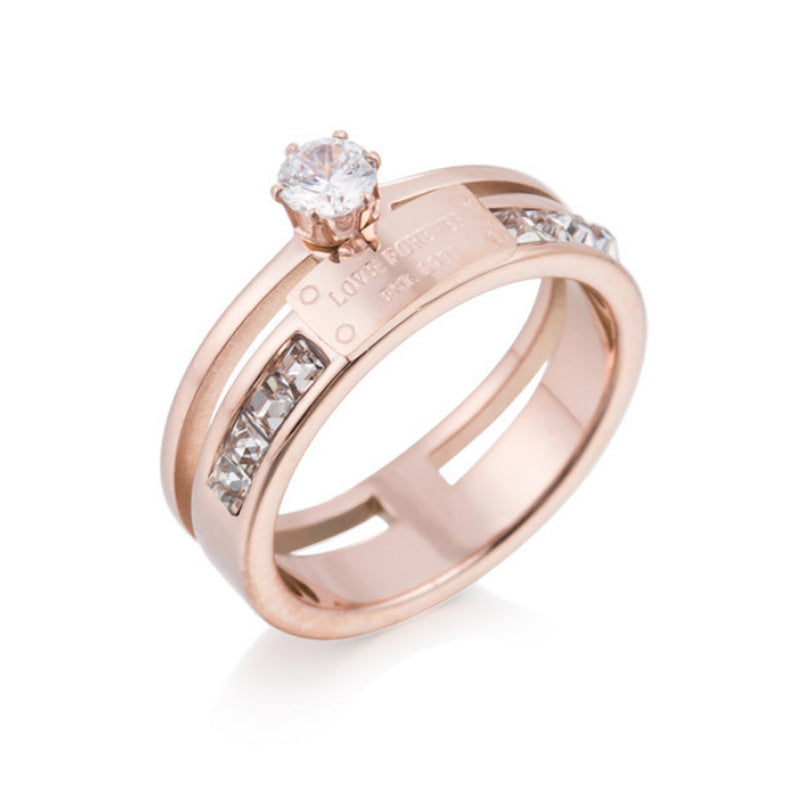 Women's Korean Simple Titanium Steel Sparkling Index Finger Ring (Pair)