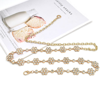 Rhinestone inlaid fine metal belt