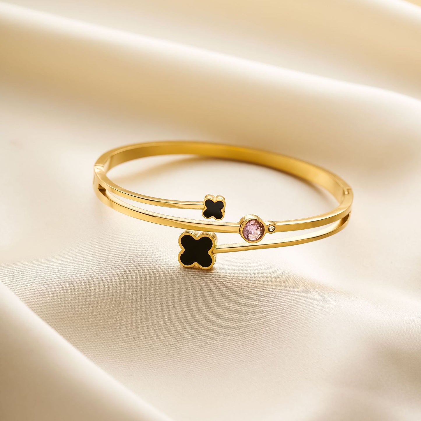 Titanium Steel Double Clover Diamond Bracelet