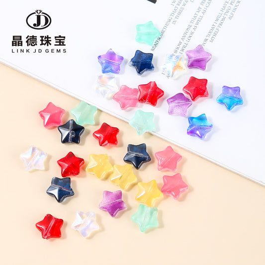 Cuentas sueltas de pentagrama de vidrio checo de varios colores con orificios rectos de 12 mm