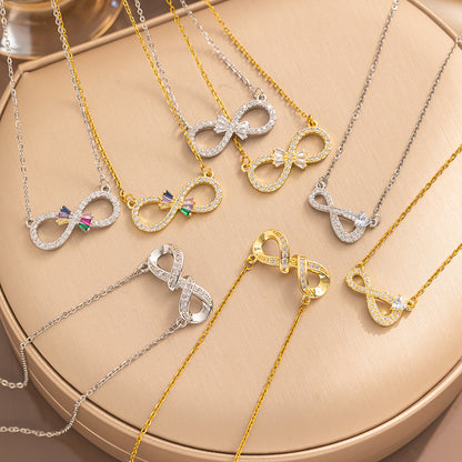 Colar de coração simples e elegante em formato de 8 com zircão, presente versátil para mulheres 