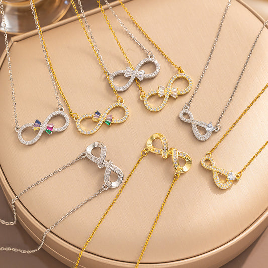 Collar de corazón en forma de 8 simple y elegante con circón, regalo versátil para mujer 