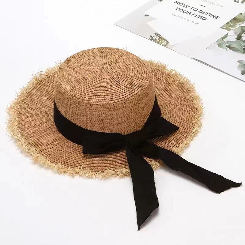 Bow-Tie Flat-Top Straw Hat