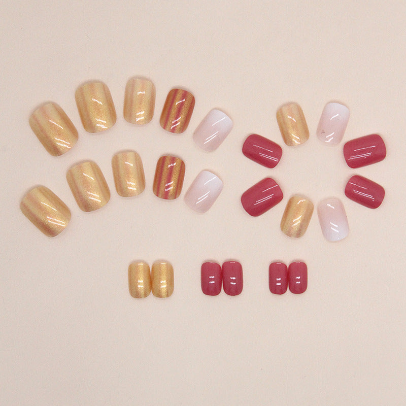 Short Aurora Gold Glitter Fake Nails
