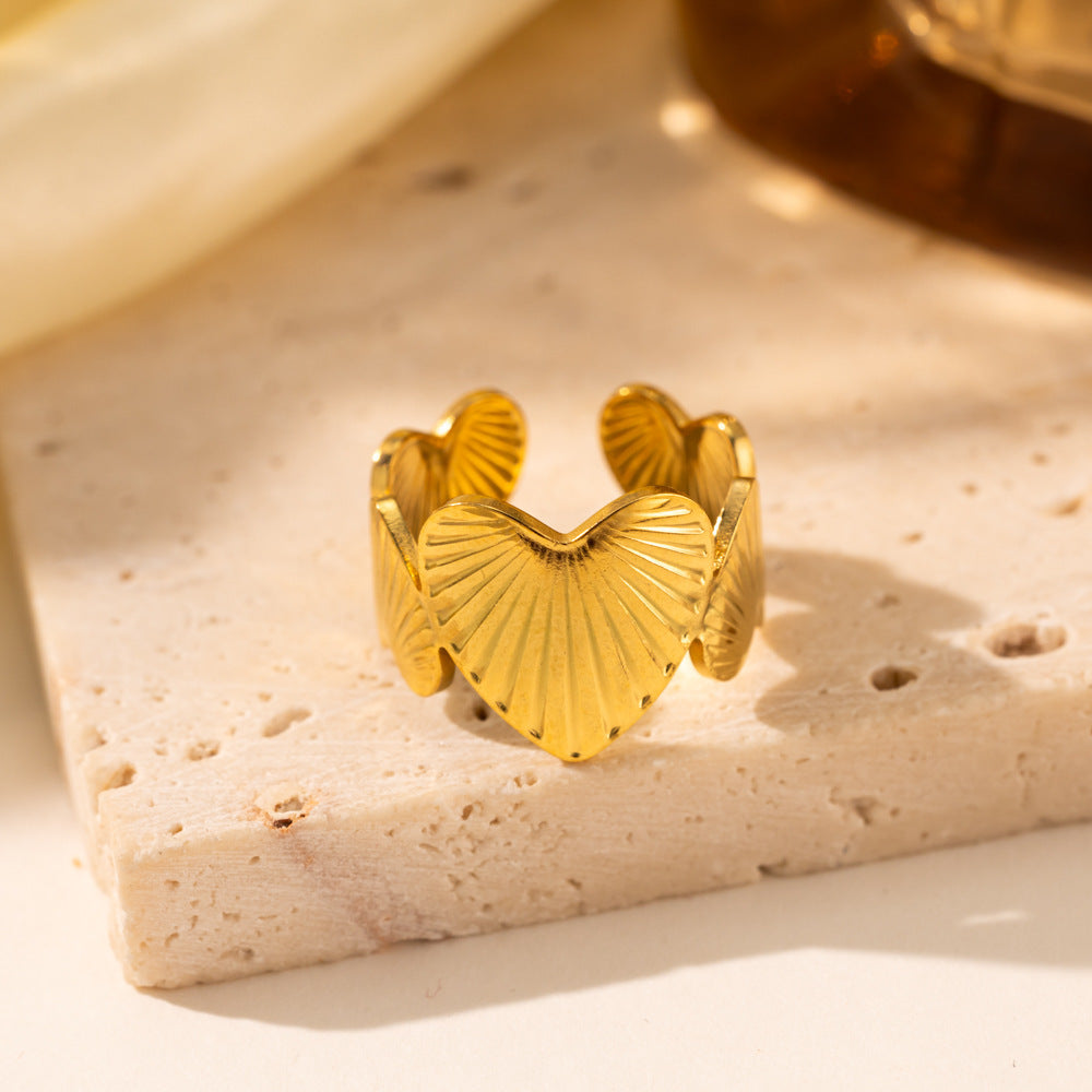 18K Gold Titanium Steel Heart Ring