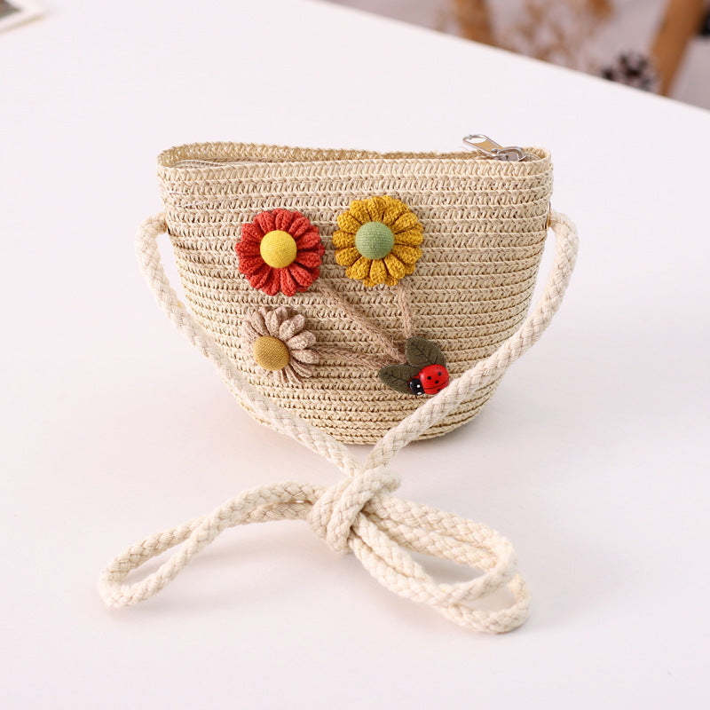 Floral Family Straw Hat Bag Set Summer Outdoor Fresh Beach Sun