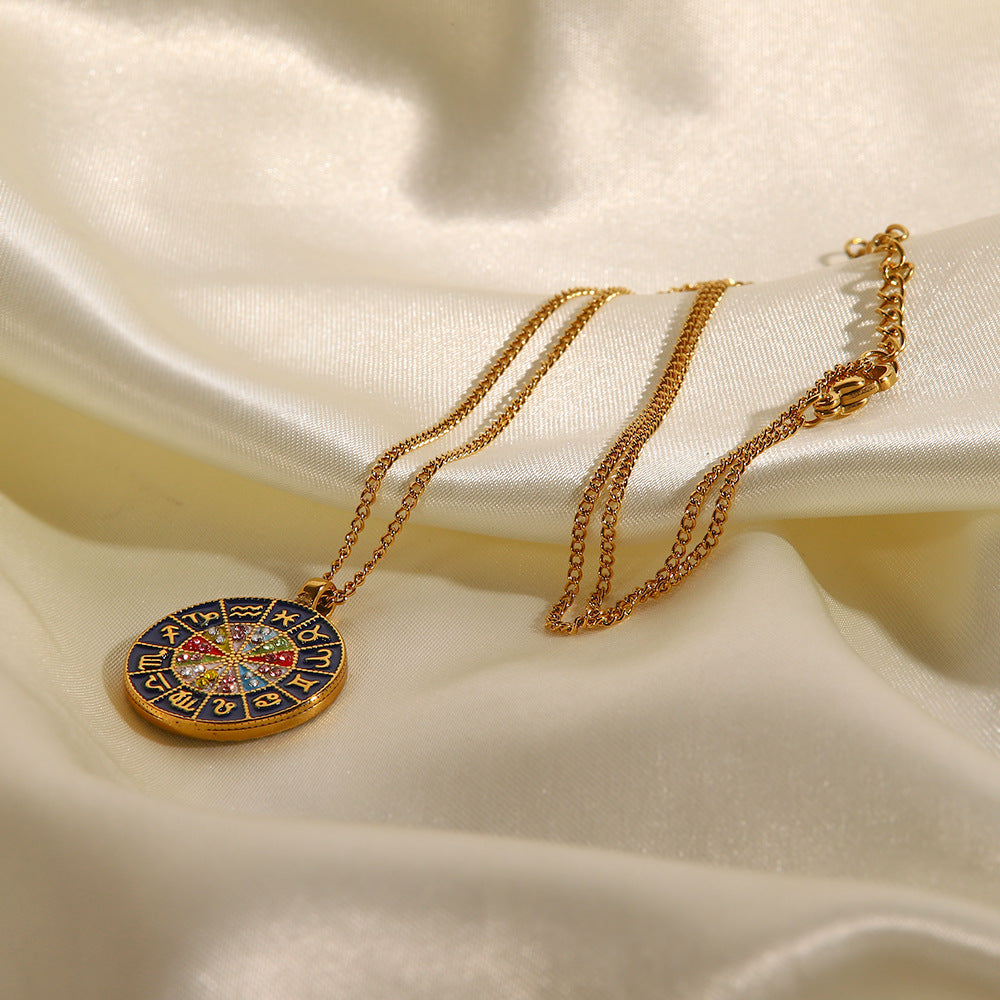 Twelve Zodiac Signs Oil Drop Inlaid Diamond Necklace