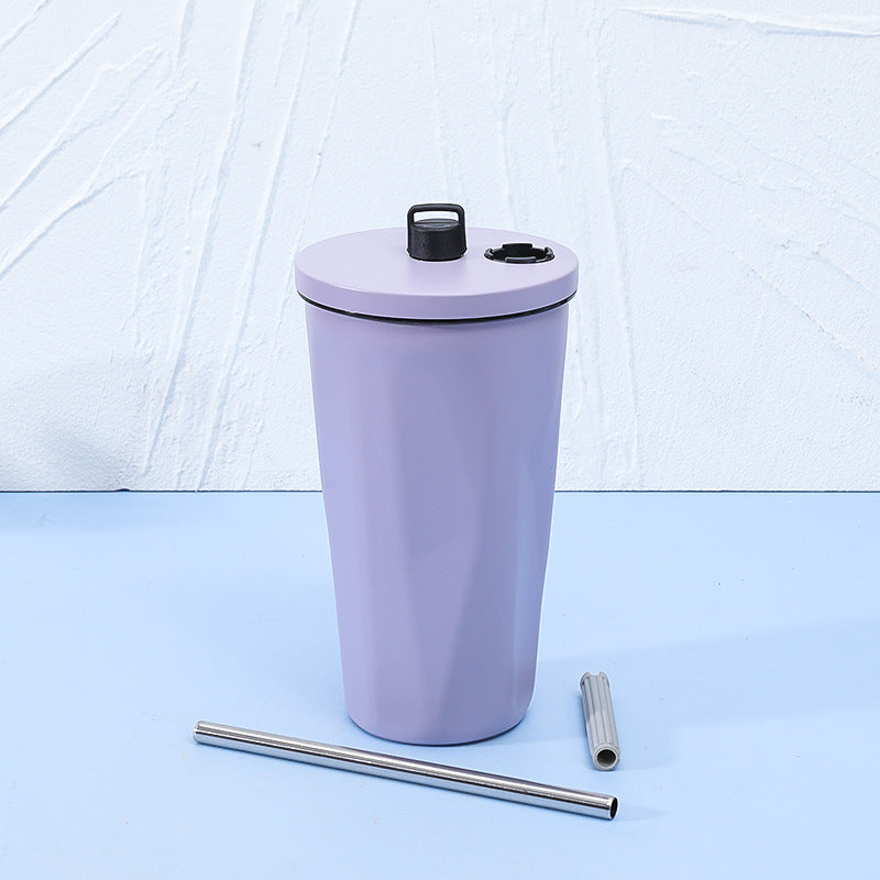 Gradient Diamond-Shaped Cola Cup with Straw