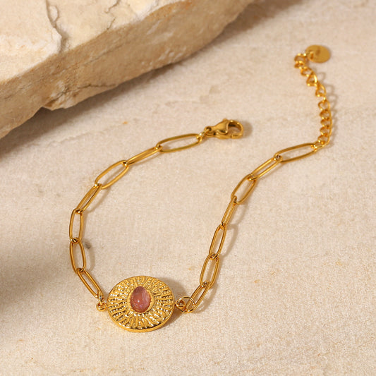 Pulsera de cadena con cruz de piedra ovalada 
