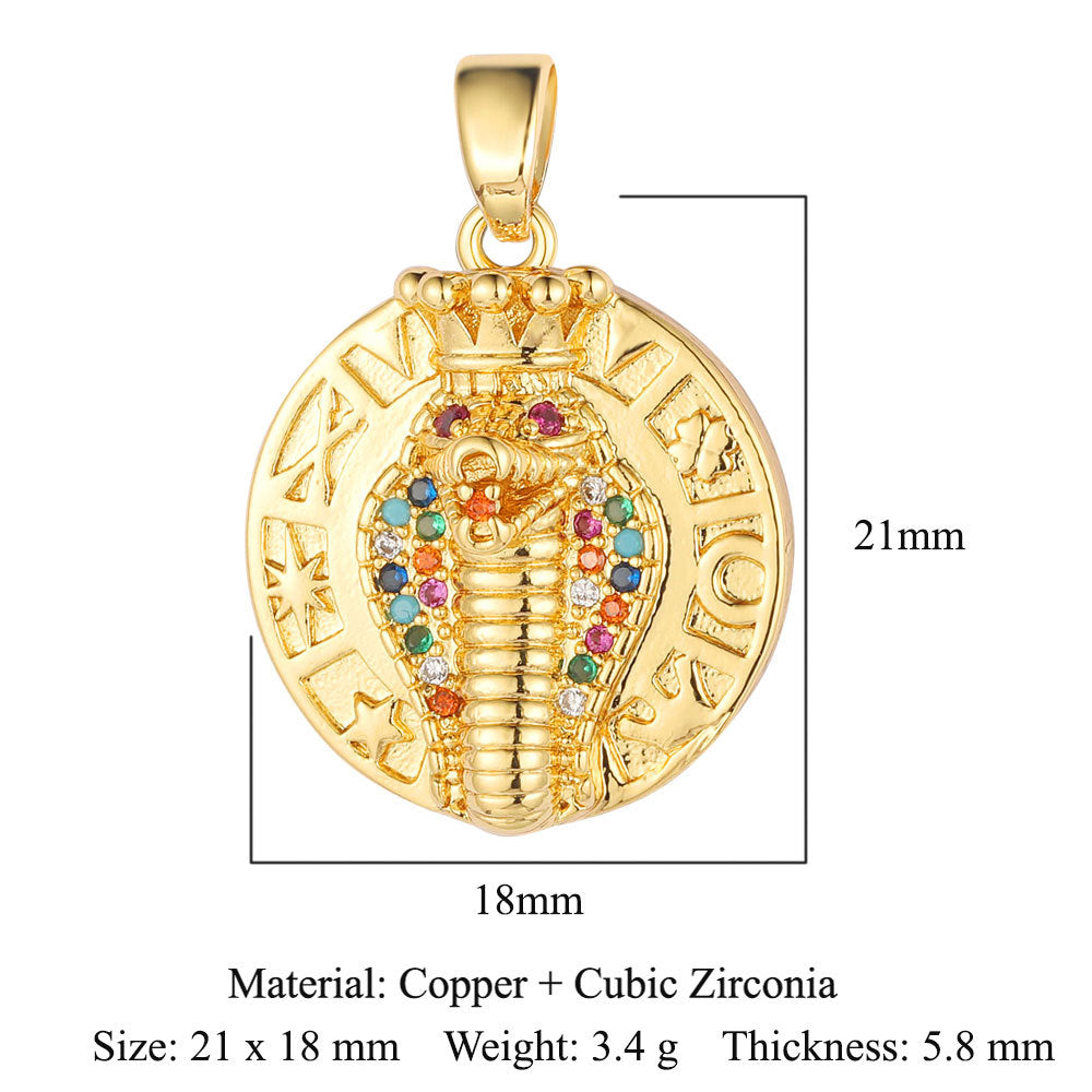 Colgante de cobre y circonita con forma de media luna y ojos 