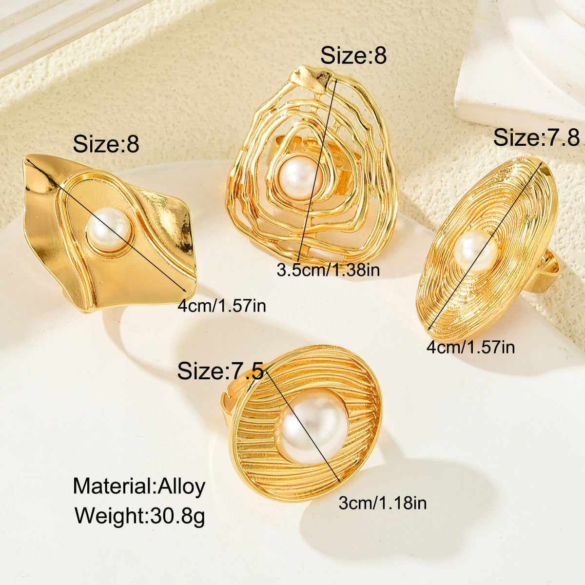 4Pcs Hollow Flower Pearl Ring Set