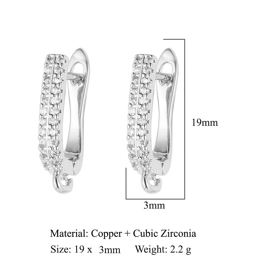 Hebilla de oreja para mujer con microincrustaciones de cobre y diamantes cuadrados 