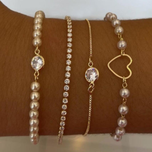 Vintage Pearl and Diamond Bracelet Set 4 Pieces