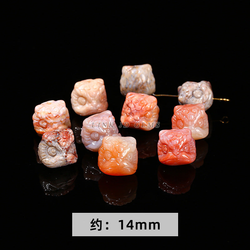 Cuentas sueltas con grabado de cabeza de león de obsidiana plateada y cristal 