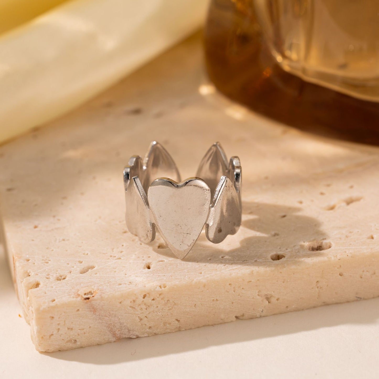 18K Gold Titanium Steel Heart Ring