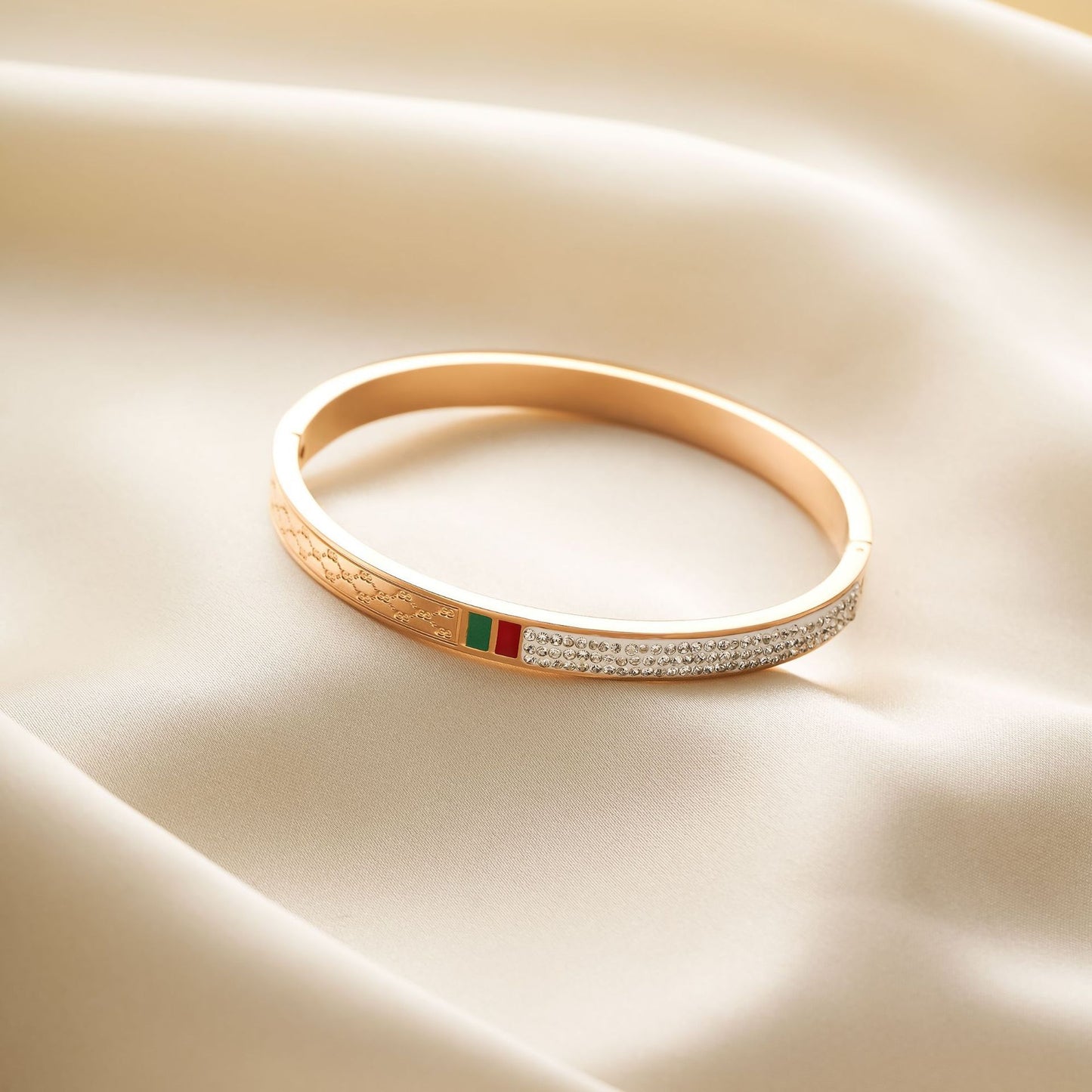 Women's 18K Gold-Plated Titanium Steel Red & Green Enamel Bracelet