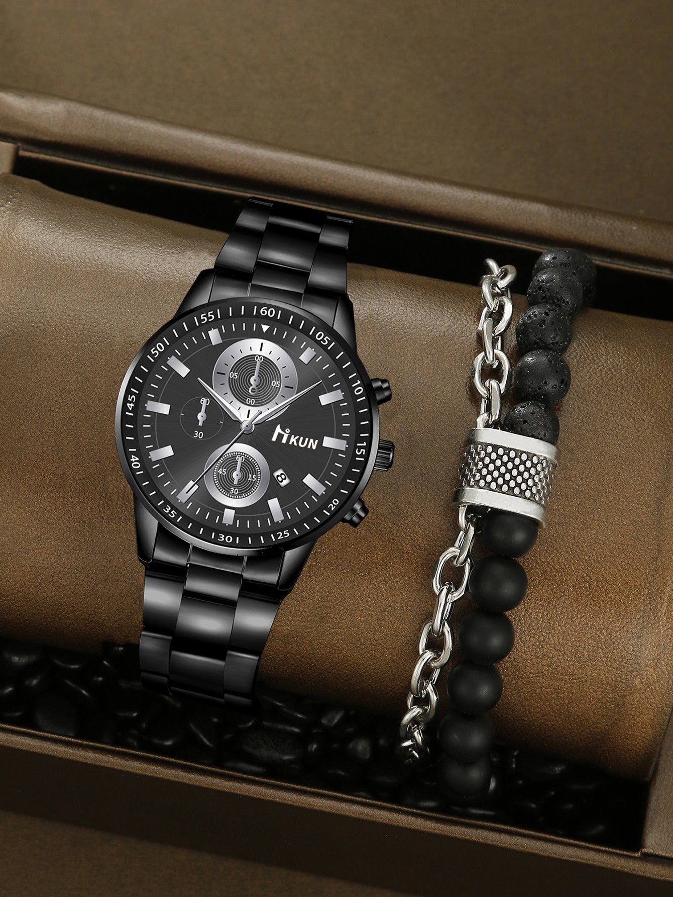 Trendy Beaded Men's Watch Set