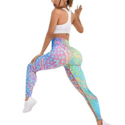 Pantalones de yoga melocotón con teñido anudado sin costuras Levantamiento de glúteos de cintura alta 