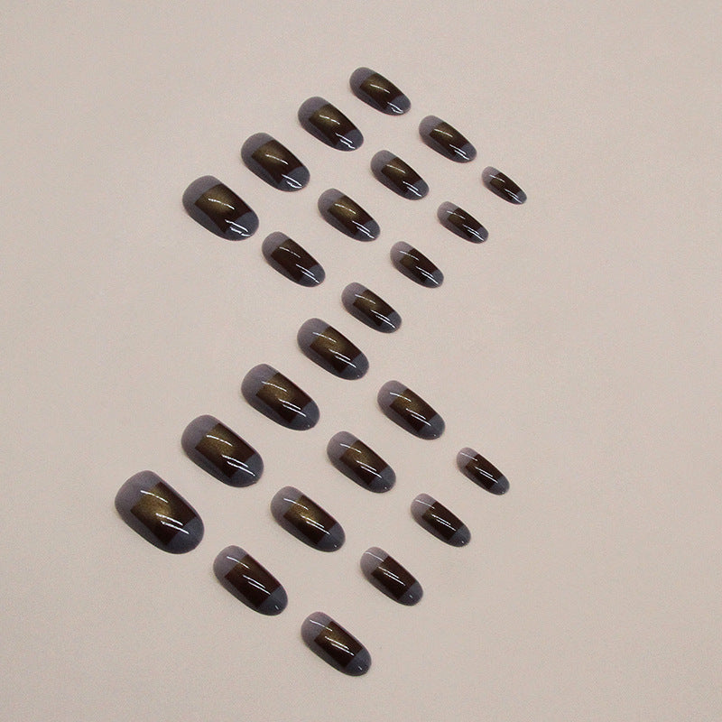 Aurora Brown Medium-Length Round Fake Nails