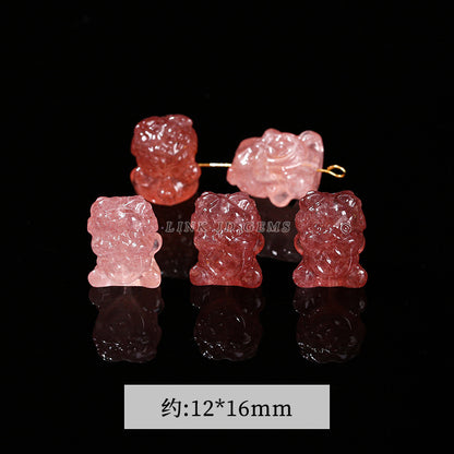 Gray Moonlight Pixiu Red Strawberry Crystal Pendant