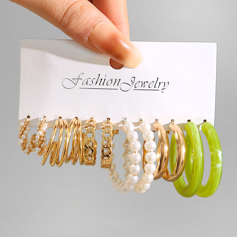 Retro Pearl & Metal Earring Set