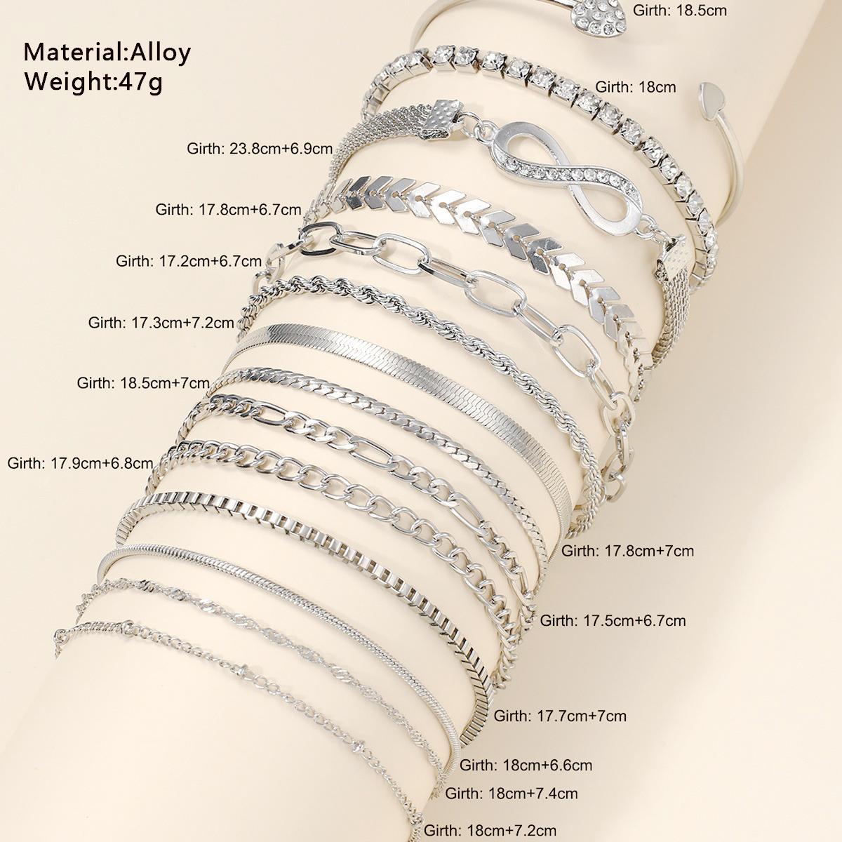 14-Piece Diamond Love & Snake Chain Bracelet Set