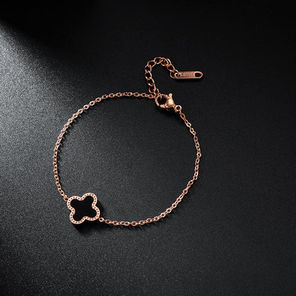 Four-leaf clover black and white double-sided bracelet