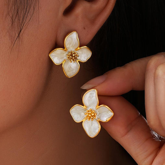 Vintage Drop Glaze Flower Stud Earrings