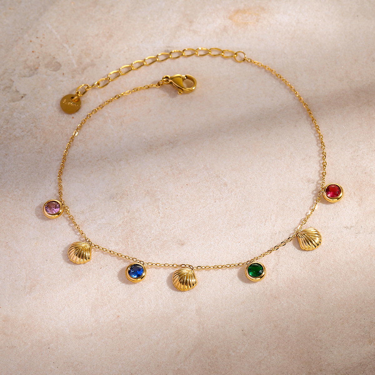 16k gold diamond gold thin chain colorful anklet