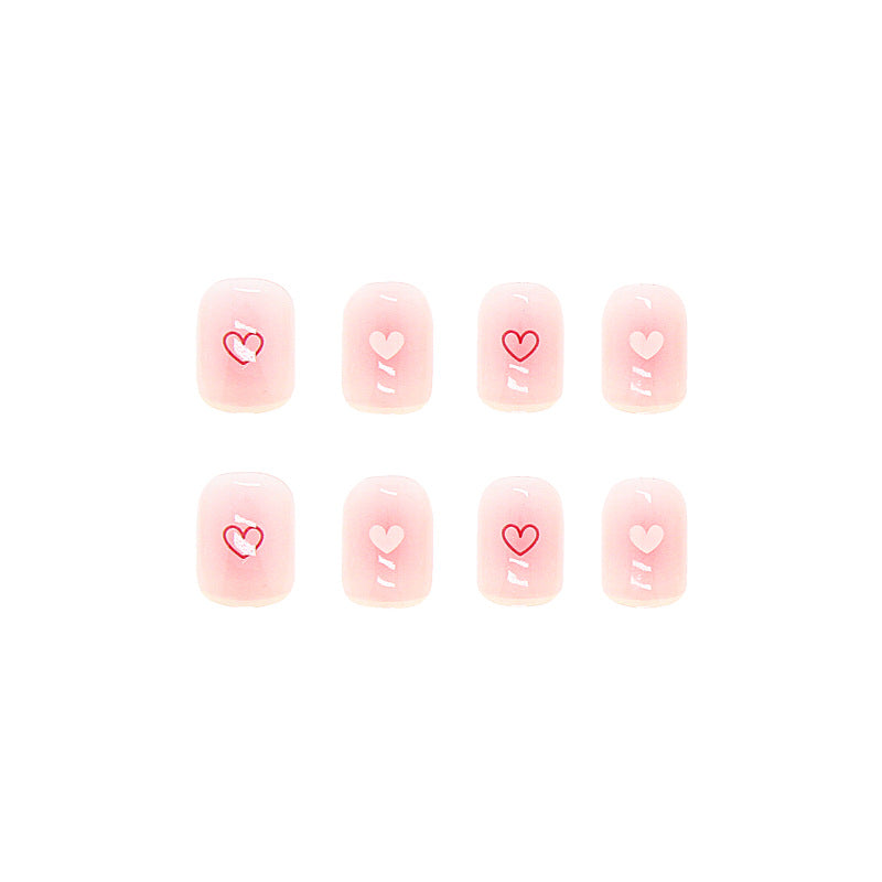 Short Pink Transparent Heart Wearable Nail Stickers