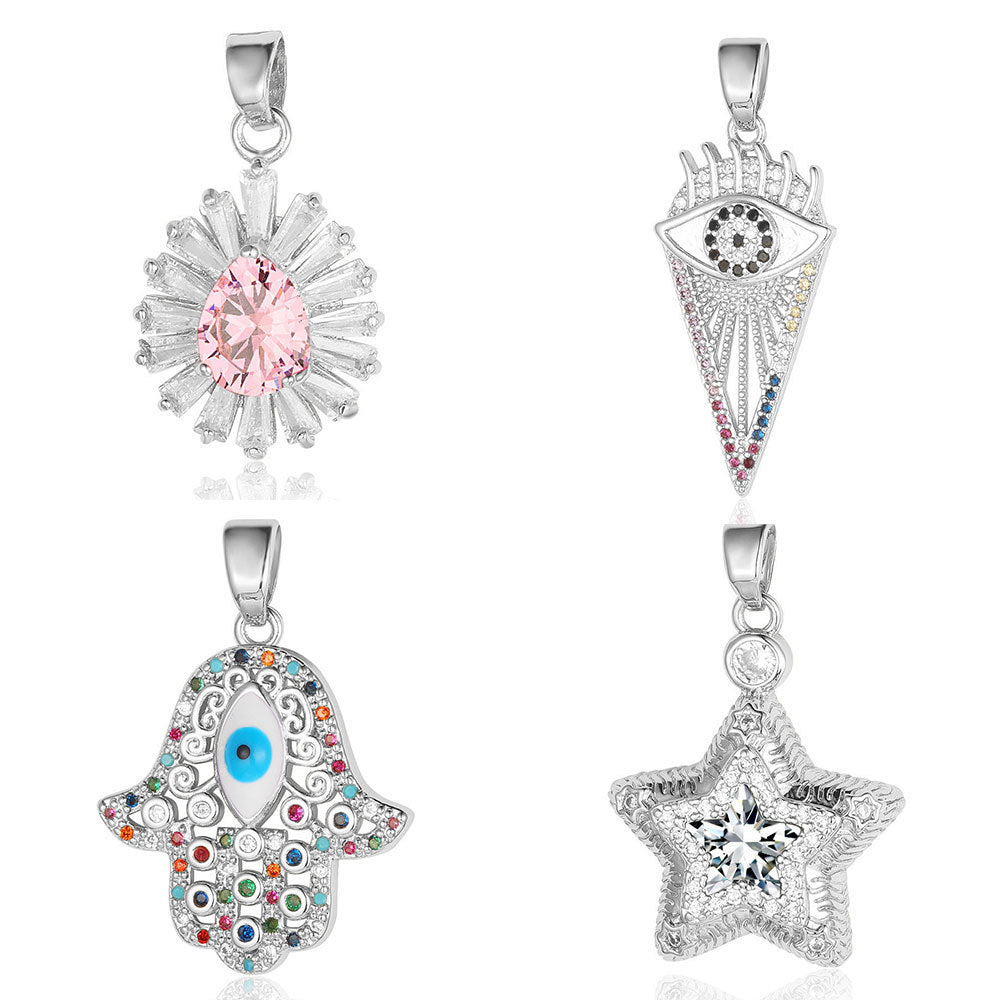 Palm flower sun color zirconium copper pendant