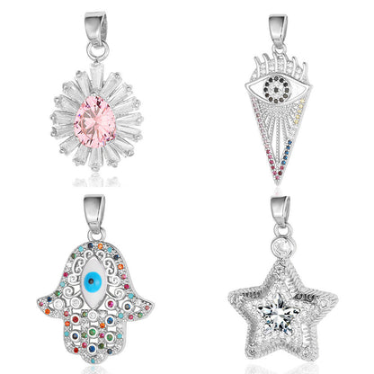 Palm flower sun color zirconium copper pendant
