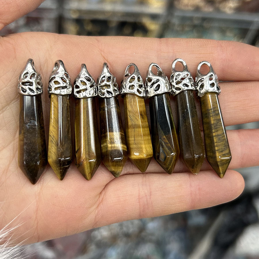 Pingente de bala de coluna hexagonal de ágata de cristal 