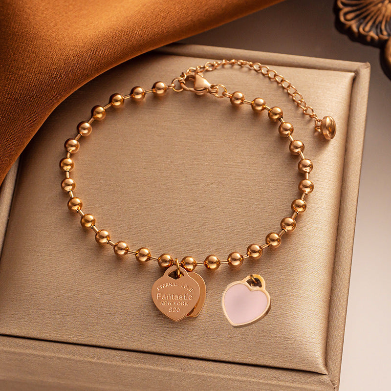Heart Enamel Pendant Bracelet - 18K Gold Plated