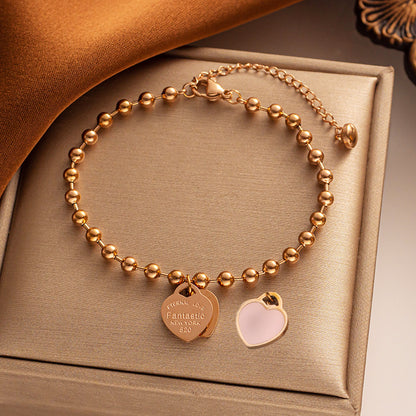 Heart Enamel Pendant Bracelet - 18K Gold Plated