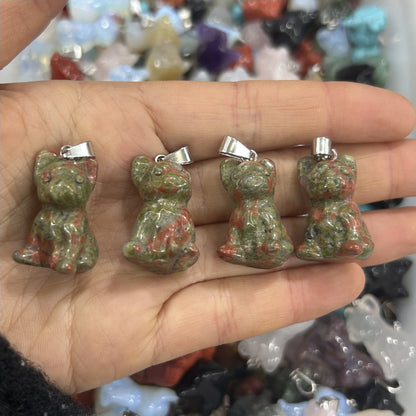 Pingente de buldogue francês esculpido em cristal animal 