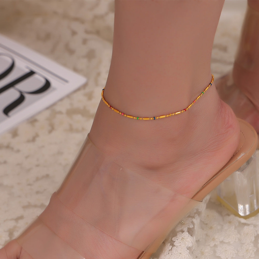 Korean Titanium Steel Rice-Bead Chain Bracelet with Drip-Oil Finish