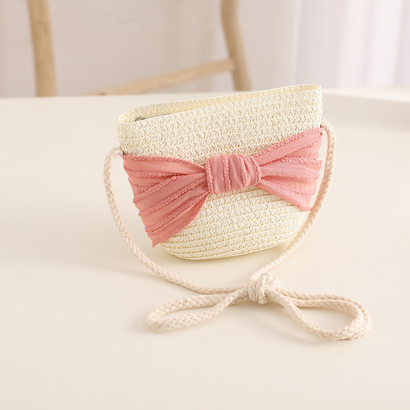 Conjunto de sombrero de paja con lazo para niños, bolsa de viaje con protección solar para la familia, primavera y verano 