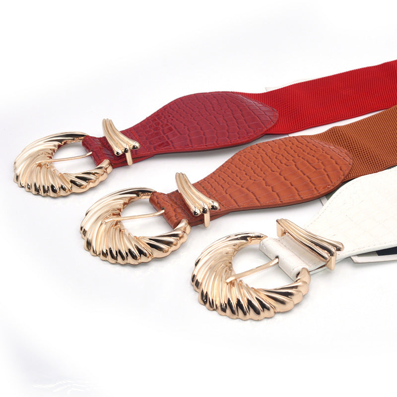 Elastic wide belt elastic pin buckle fashion