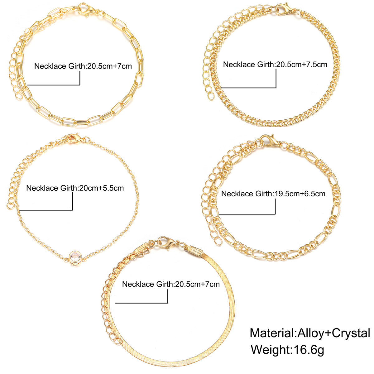 5-Piece Snake Bone Chain Bracelet Set