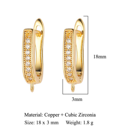 Hebilla de oreja para mujer con microincrustaciones de cobre y diamantes cuadrados 