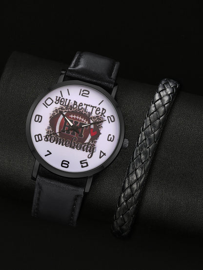 Men's Watch Braided Rope Bracelet Set