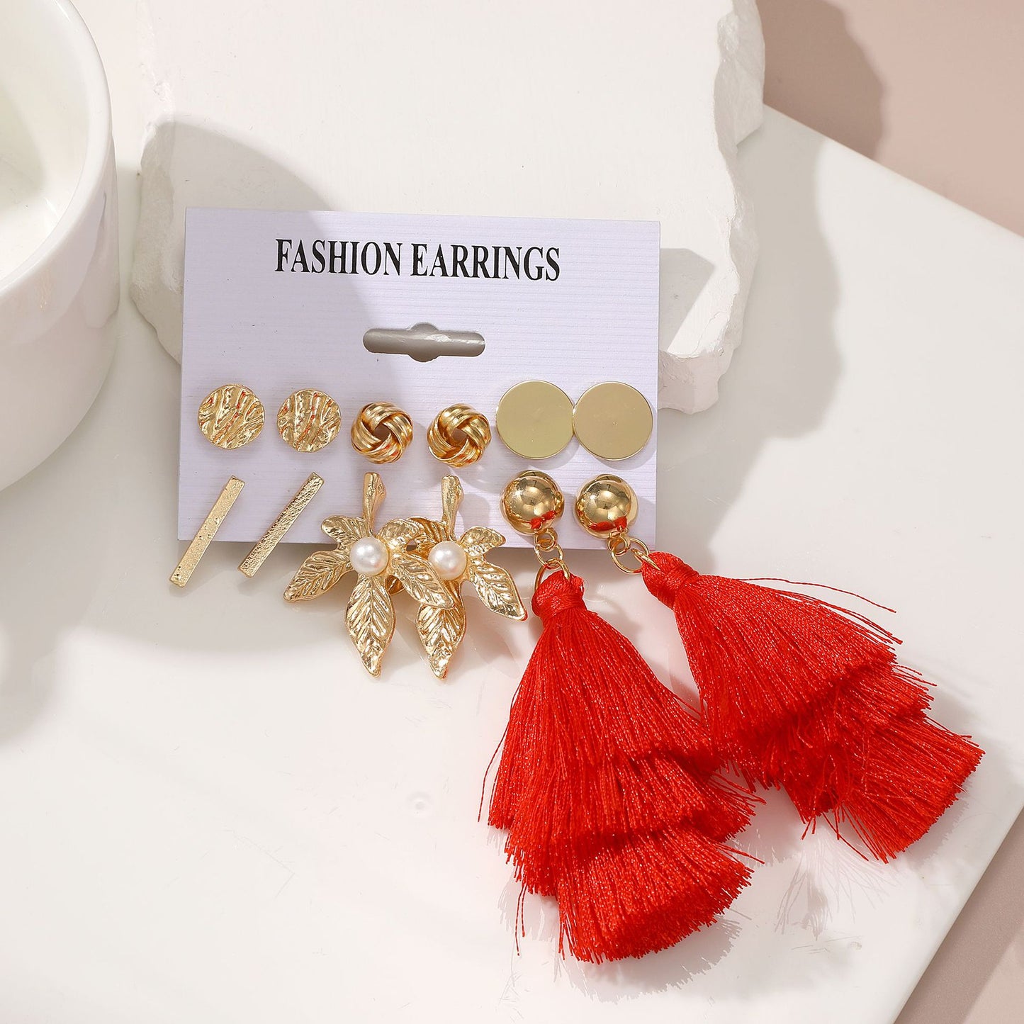 Bohemian Pearl Fringe Earring Set