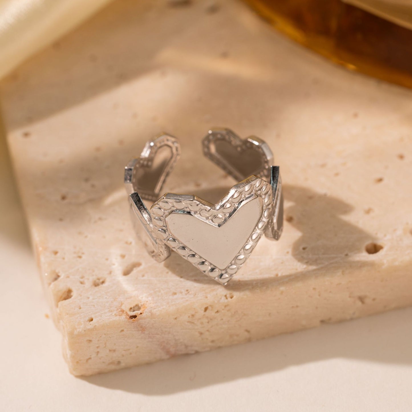 18K Gold Titanium Steel Heart Ring