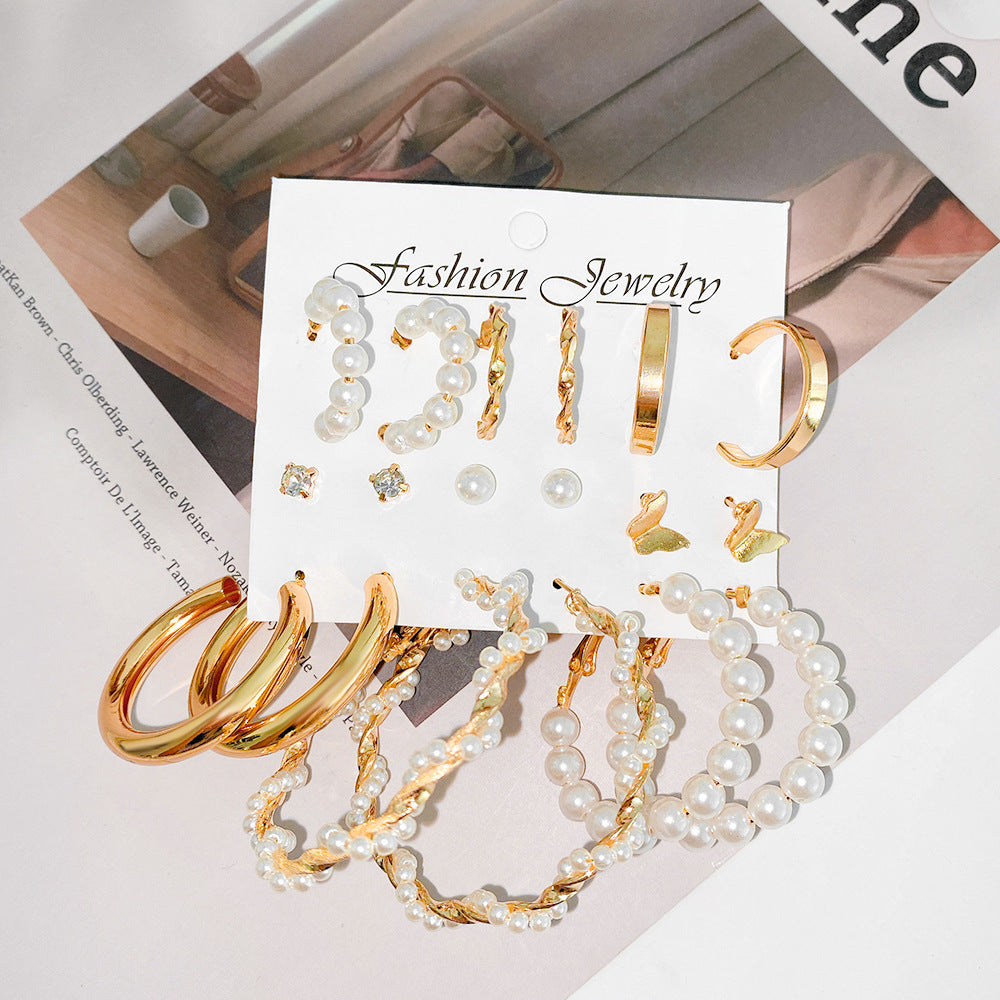 Butterfly & Pearl Earring Set (9-Piece)